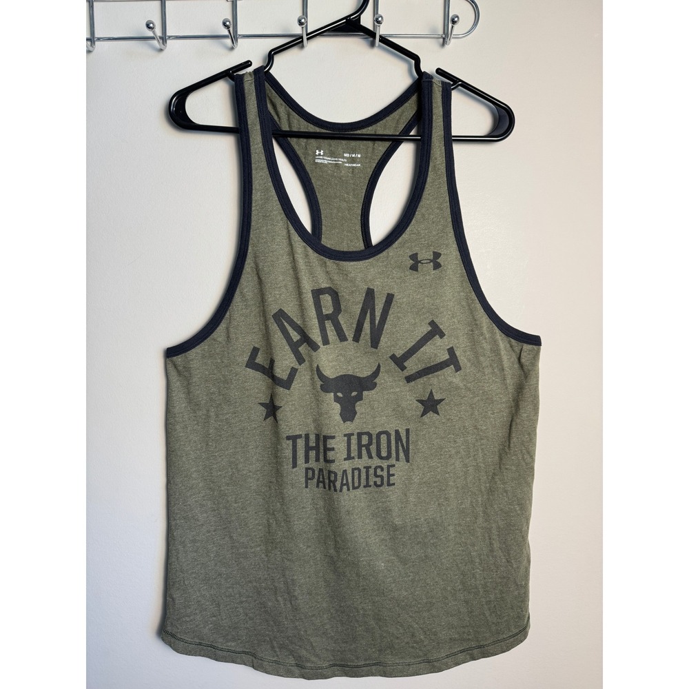 Under Armour Mens Green Project Rock Iron Paradise Tank Top M Gym Activewear
